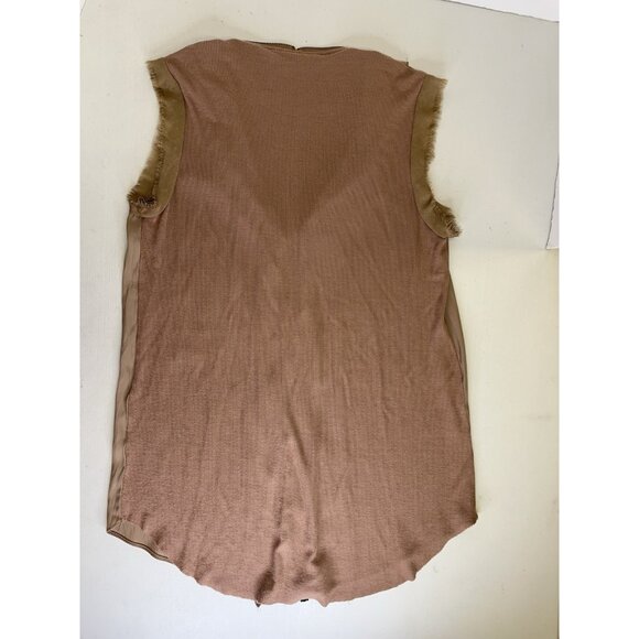 Lola & Sophie Frayed Sleeveless Zip-Up Blouse Size XS Tan Tank V-Neck - Picture 12 of 12
